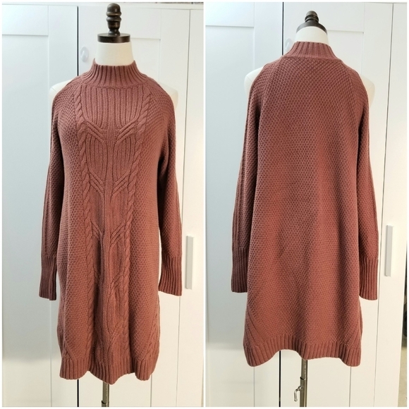 Express Coral High neck cold shoulder Sleeve Sweater Dress, Large - Picture 1 of 12